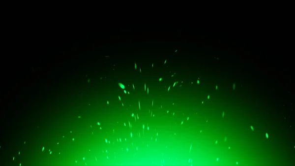 Particules Feu Vert Parfait Braises Étincelles Sur Fond Noir Isolé — Photo