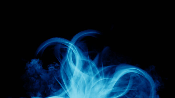 Magic blue fire on isolated background. Perfect explosion effect for decoration and covering on black background. Concept burn flame and light texture overlays. Stock illustration.