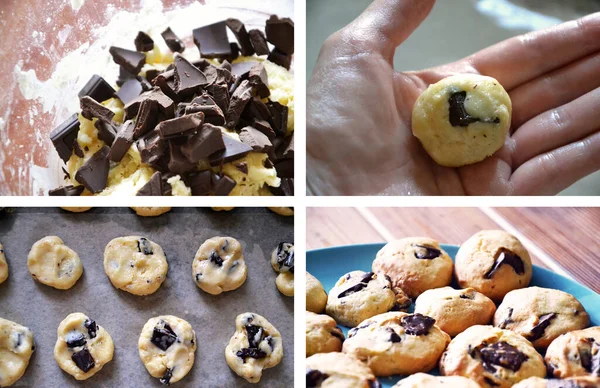 Making and baking traditional cookies with chocolate pieces tutorial