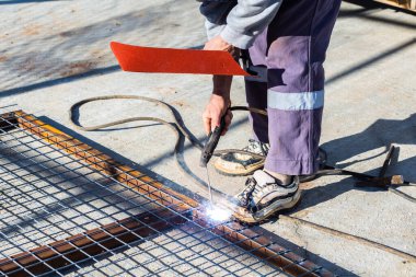 Metalworking master doing electricity welding in Turkey clipart