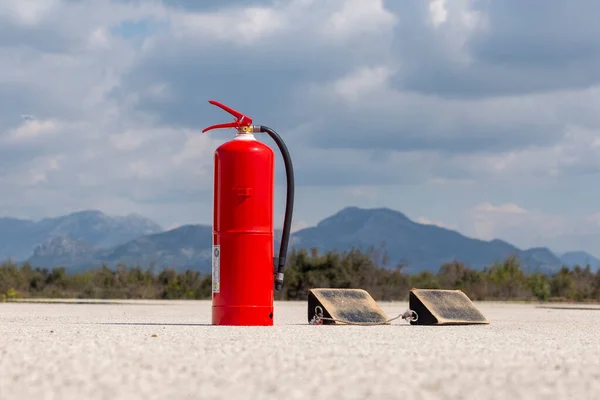 Chock for fire extinguishers and tires for fire extinguishing at the airport in Turkey