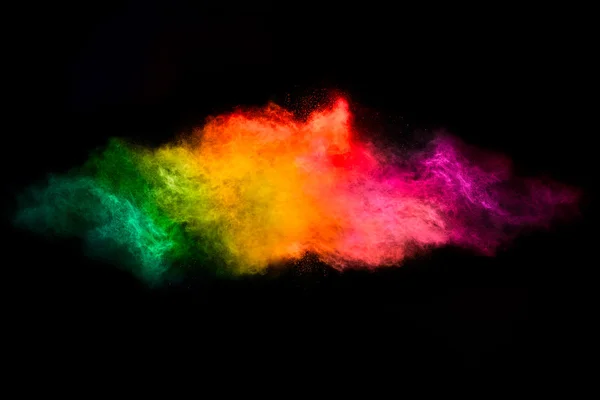 Renk patlaması. Siyah arka plan üzerine izole toz parçacık — Stok fotoğraf