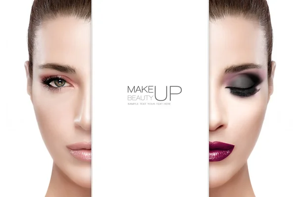 Schoonheid en make-up concept. Twee halve gezichten geïsoleerd — Stockfoto