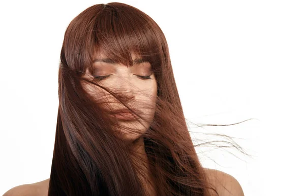 Schönheit Gesicht Brünette Mädchen Mit Gesunden Langen Haaren Schöne Modell — Stockfoto