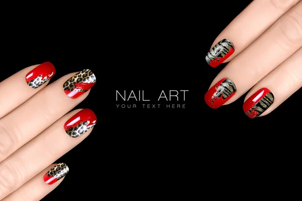 Párduc és tigris nail art. körömlakk böllér-val állat pri — Stock Fotó