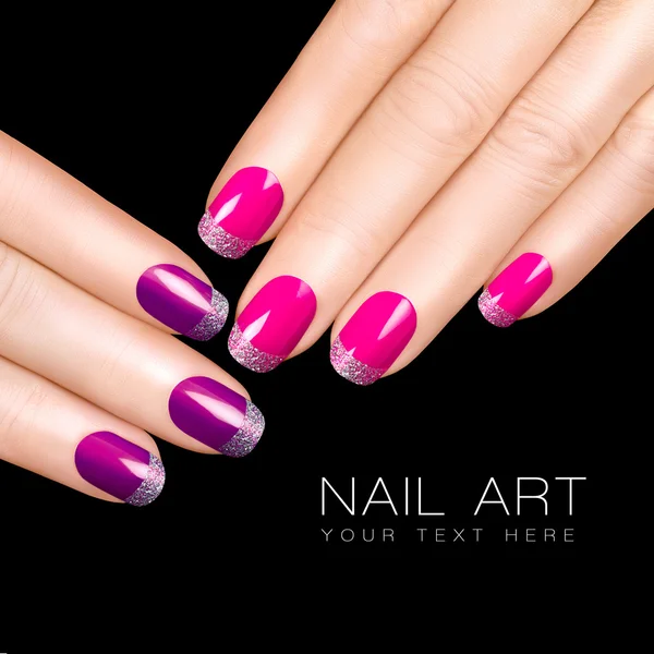 Nail Art. Luxury Nail Polish. Glitter Nail Stickers — Stock Photo, Image