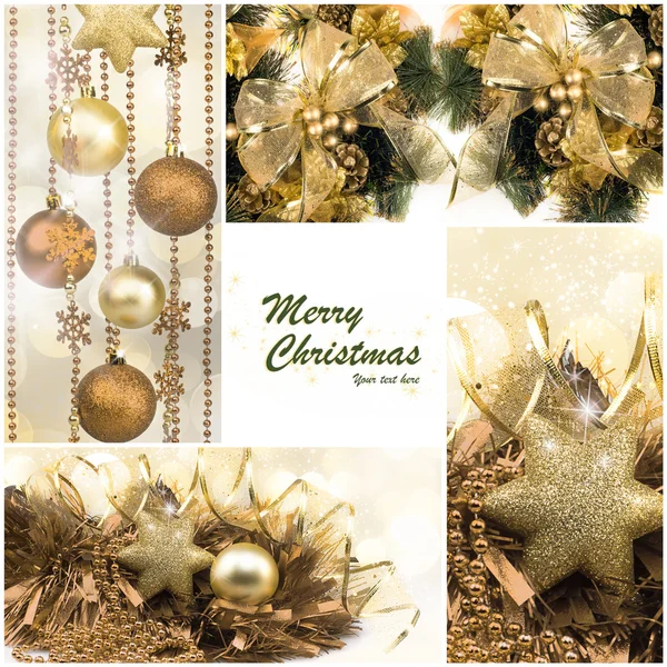 Christmas Set. Winter Holiday Gifts. Festive Golden Collage — Stock Photo, Image