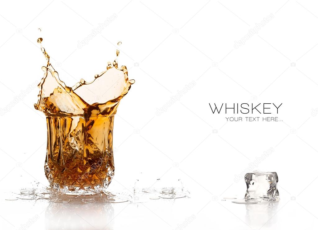 Splash in glass of whiskey and ice isolated, Stock image
