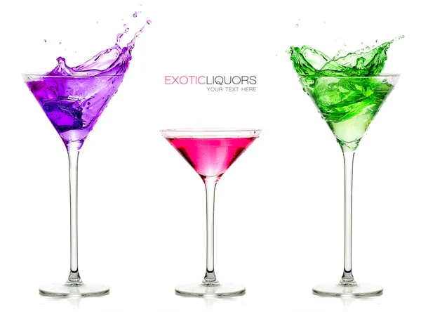 Glasses of spirits. Set of exotic liquors with Sample Text — Stock Photo, Image