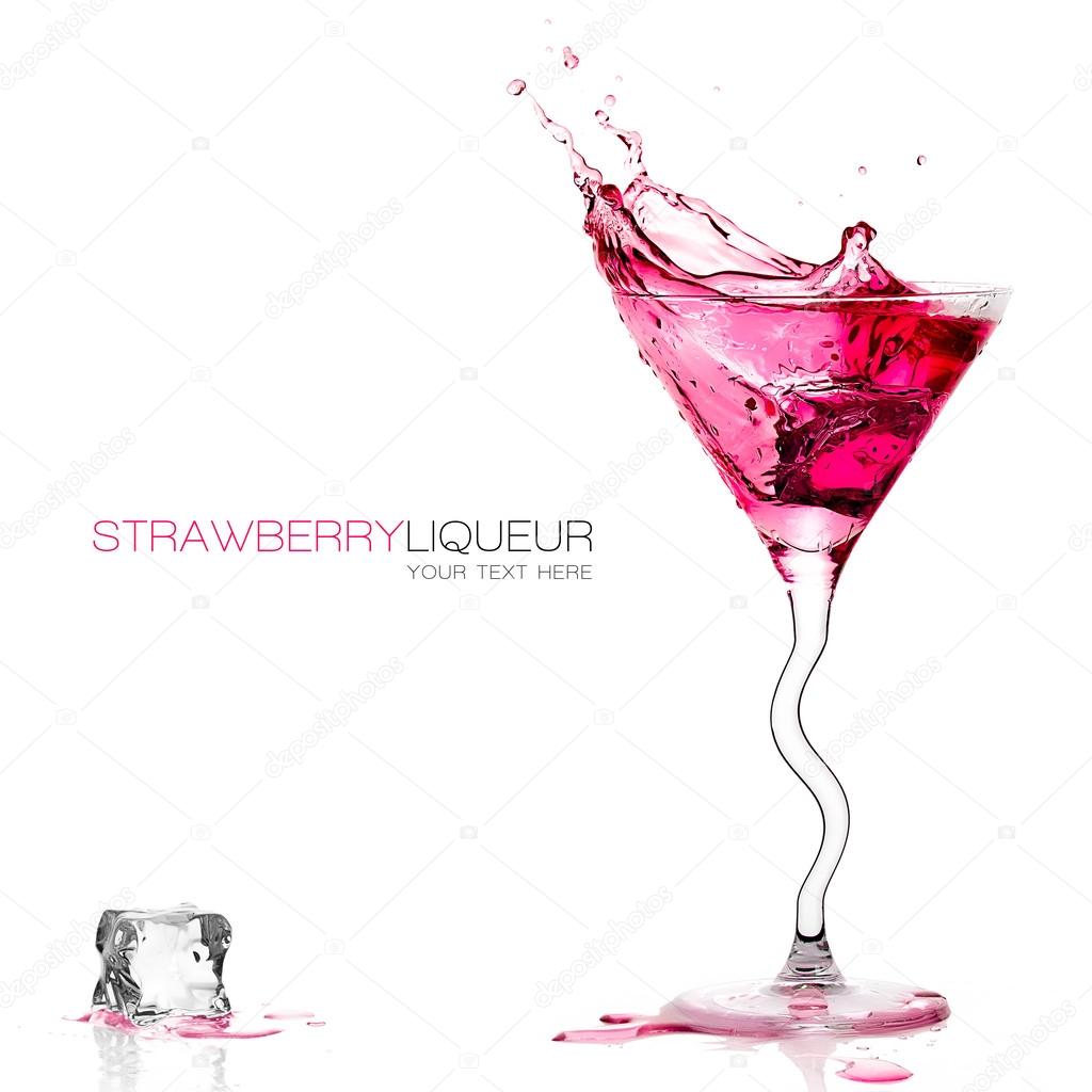 Stylish Cocktail Glass with Strawberry Liquor Splashing. Templat