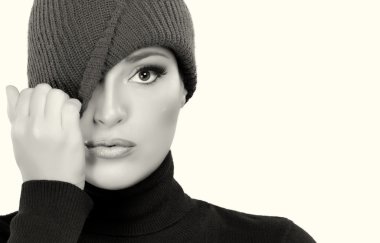 Yün kap kap güzel kış kız. Tek renkli portre