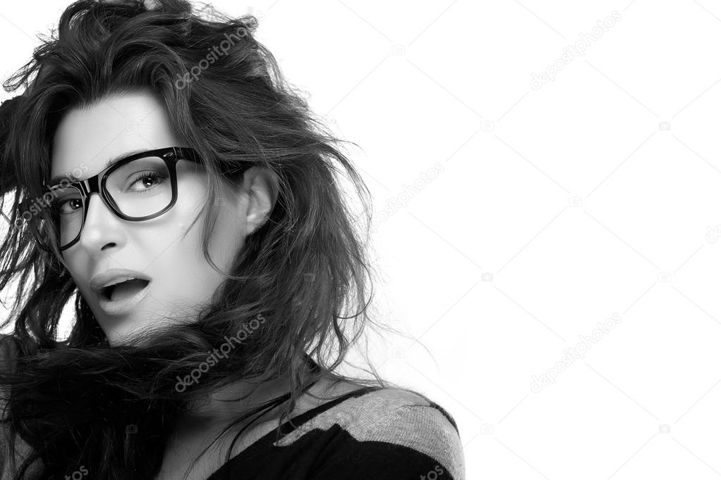 Cool Trendy Eyewear. Beauty Fashion Model Girl With Eyeglasses