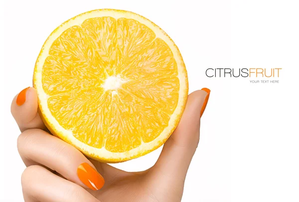 Female Hand Holding a Luscious Healthy Lemon. Template Design — Stock Photo, Image