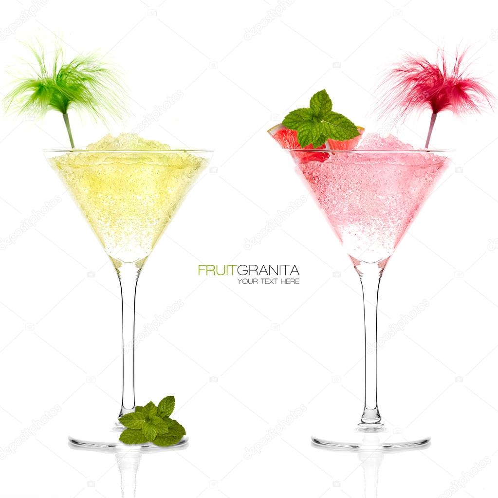 Two exotic cocktails Lemon and Grapefruit Granita