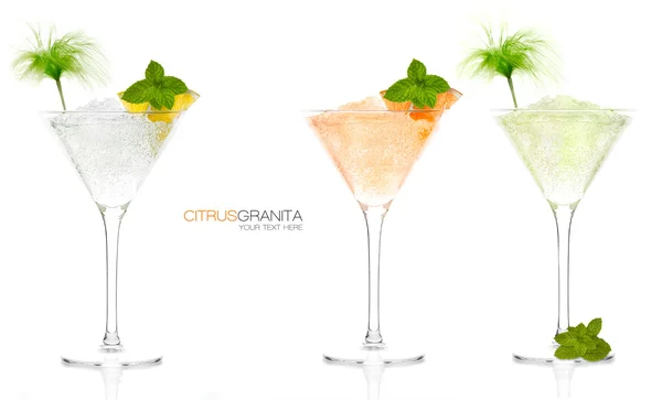 Set of Citrus Fruit Granitas in Cocktail Glasses — Stock Photo, Image