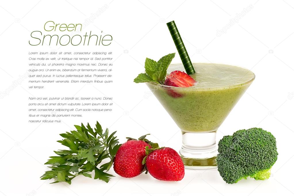 Healthy Green Smoothie with Fresh Fruit and Vegatables Isolated