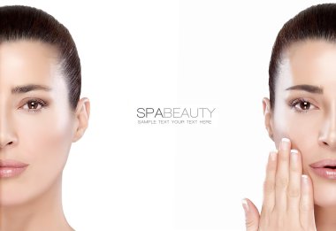 Beauty and Skincare concept. Two Half Face Portraits clipart