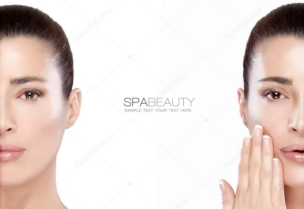 Beauty and Skincare concept. Two Half Face Portraits