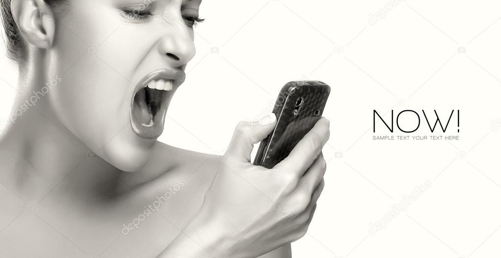 Furious Young Woman Yelling on Cellphone