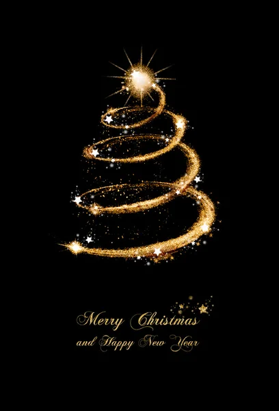 Elegante Gold Glitter kerstboom wenskaart — Stockfoto