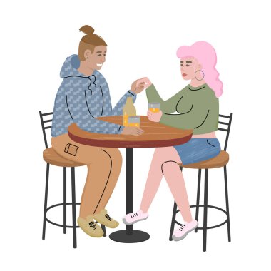 İnsanlar barda oturmuş bira ve şarap içiyorlar..