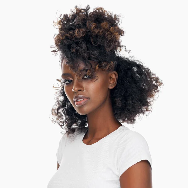 Menina Americana Africana Bonita Com Penteado Afro — Fotografia de Stock