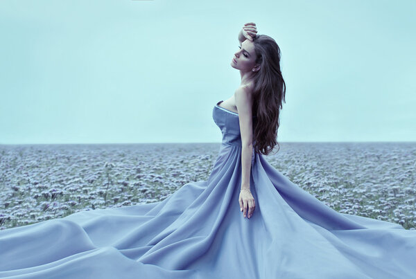 Woman in blue dress