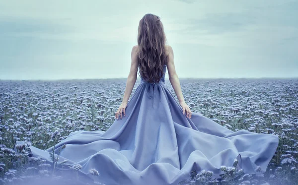 Kobieta w niebieskiej sukience Obrazy Stockowe bez tantiem