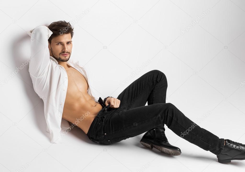 Sexy athletic male model posing