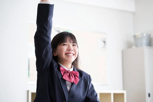 Une Lycéenne Japonaise Lève Main Classe — Photo