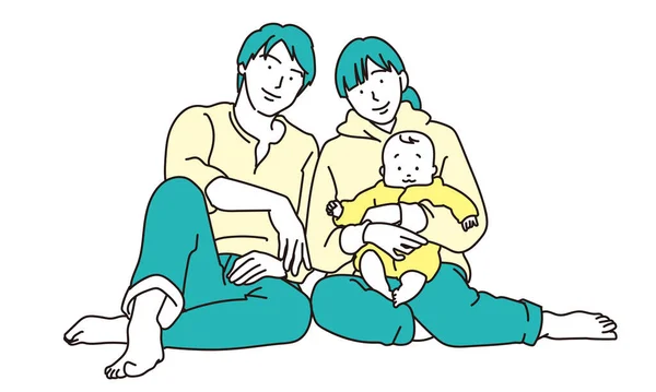 Famille Asiatique Parents Enfants — Image vectorielle