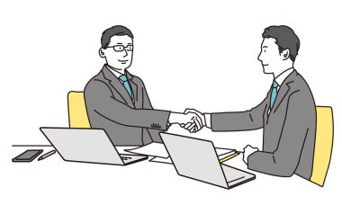 Bir iş adamı anlaşma yapar ve el sıkışır.