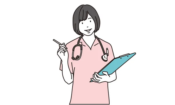 Asiática Enfermeira Dando Uma Explicação — Vetor de Stock