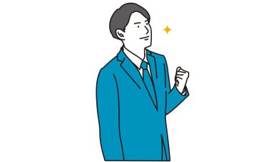 A businessman who is happy and makes a guts pose