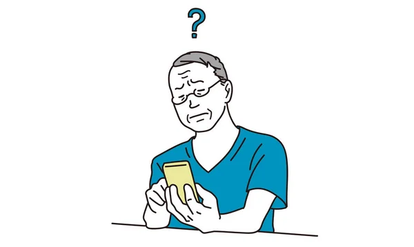 Anziani Che Hanno Difficoltà Vedere Smartphone Con Presbiopia — Vettoriale Stock