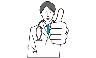 Erkek doktor iyiye işaret veriyor.
