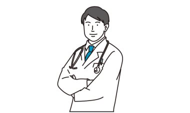Kolları bağlı bir erkek doktor.