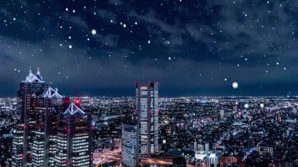 Rendering Snowy Night View Shinjuku — Stock Video