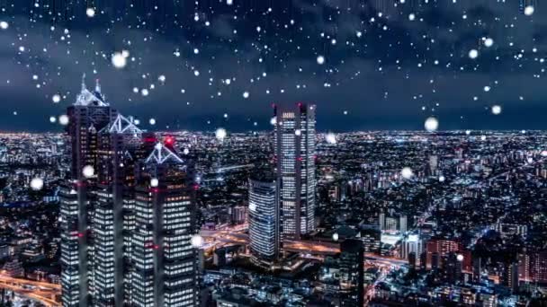 Rendering Snowy Night View Shinjuku — Stock Video