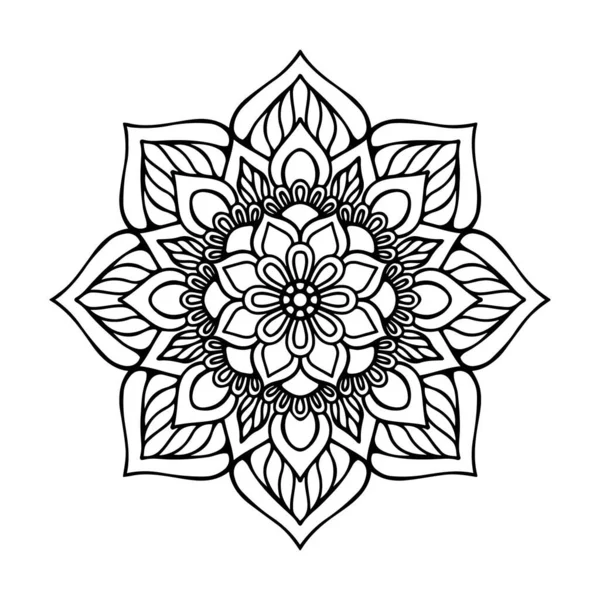 Karmaşık siyah-beyaz mandala vektör sanat çizim şablonu. Detaylı çiçek desenleri, beyaz arka planda izole edilmiş karmaşık simetrik..