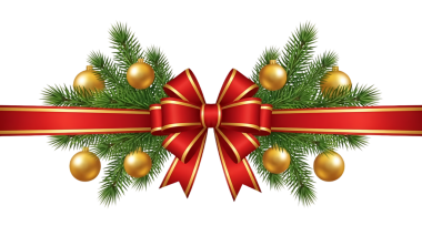 Yeşil çam dalları, kırmızı kurdele ve altın takılar olan Noel süslemeleri şeffaf bir arka planda izole edilmiş..