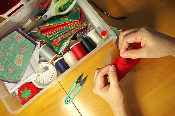 Hands Sewing Fabric Face Mask with Tool Box