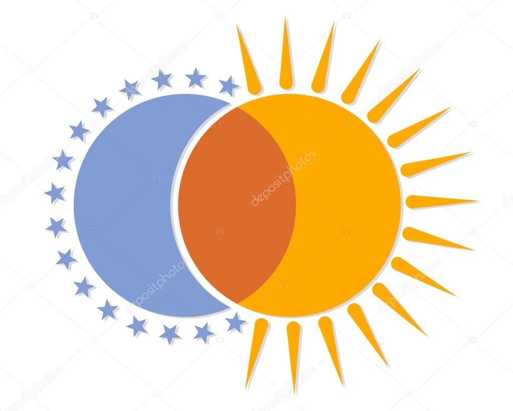 Logo with moon and sun.