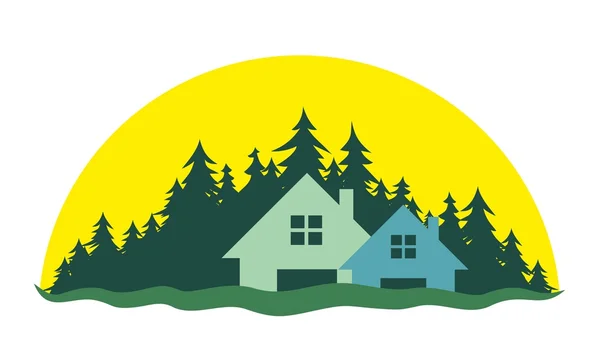 Cottage settlement in the wood. — Stock Vector