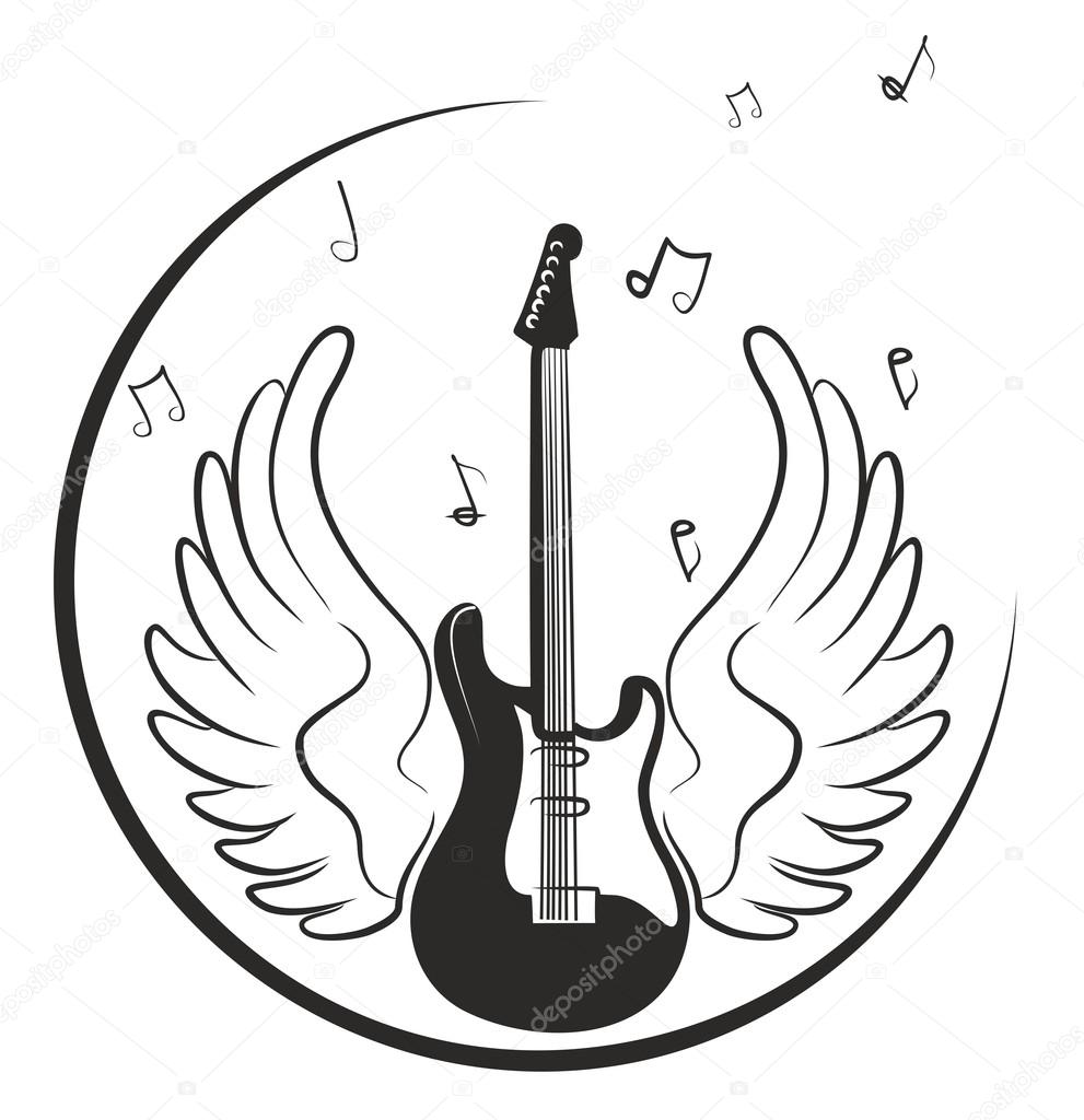 Contour Noir Et Blanc D Une Guitare Illustration Vectorielle Isolee Sur Fond De L Image Des Lettres Photographie Designer An C 104081524