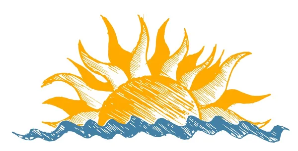 Малюнок сонця і моря . — стоковий вектор