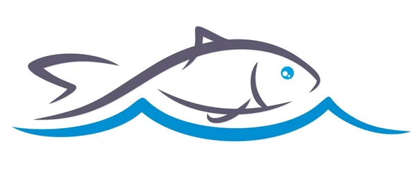 Logo de poisson avec vague bleue . — Image vectorielle