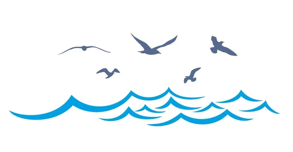 Sea landscape with seagulls. — Stock Vector