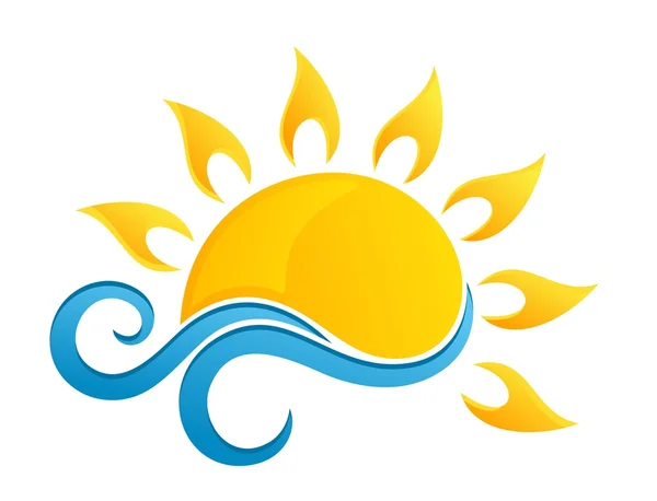 Słońce Logo z Błękitna fala. — Zdjęcie stockowe