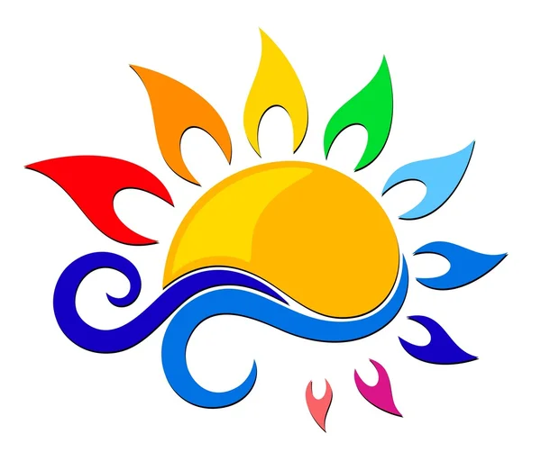 Logotipo de sol cor com onda azul . — Vetor de Stock